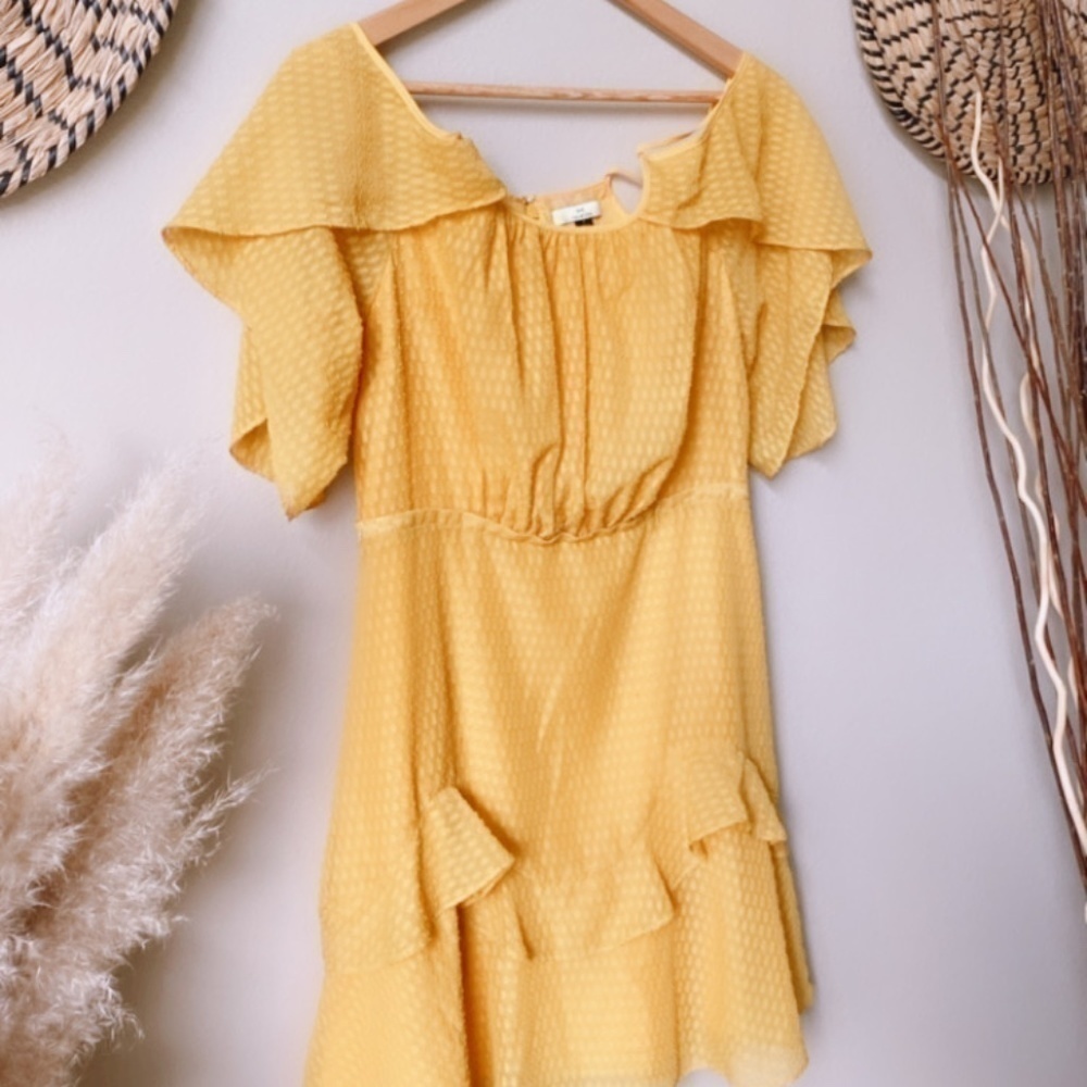 HALSTON Spring Yellow Ruffle Midi Dress Size 4 - Picture 3 of 4